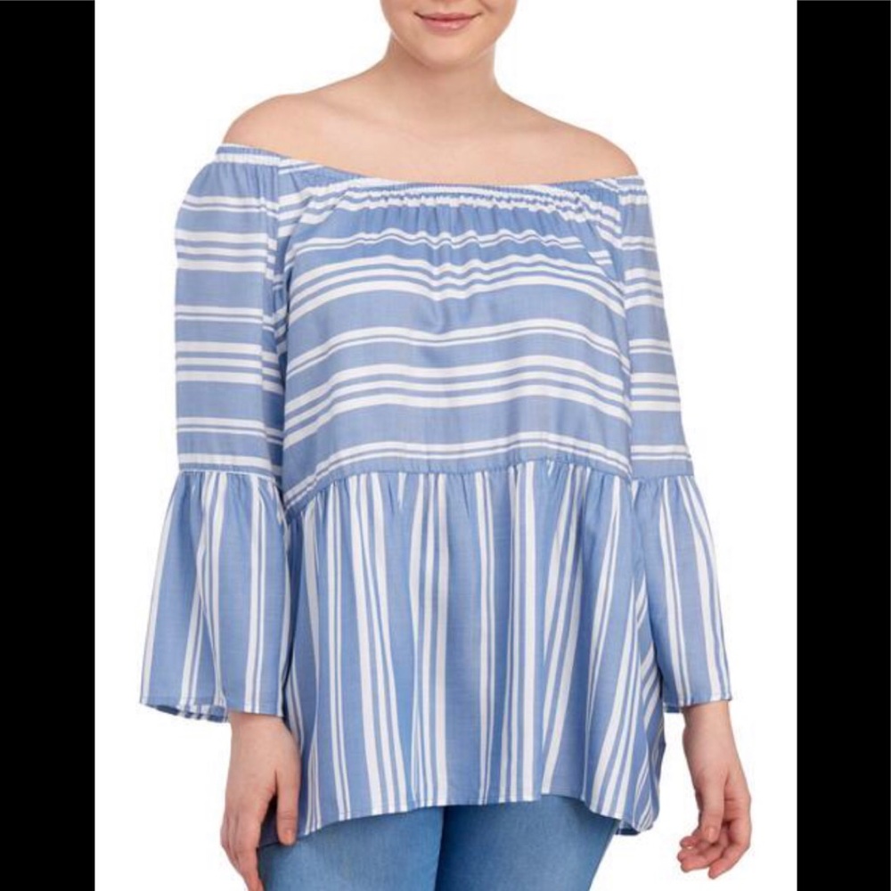 Women's Plus Size Stripe Print Bell Sleeve Top